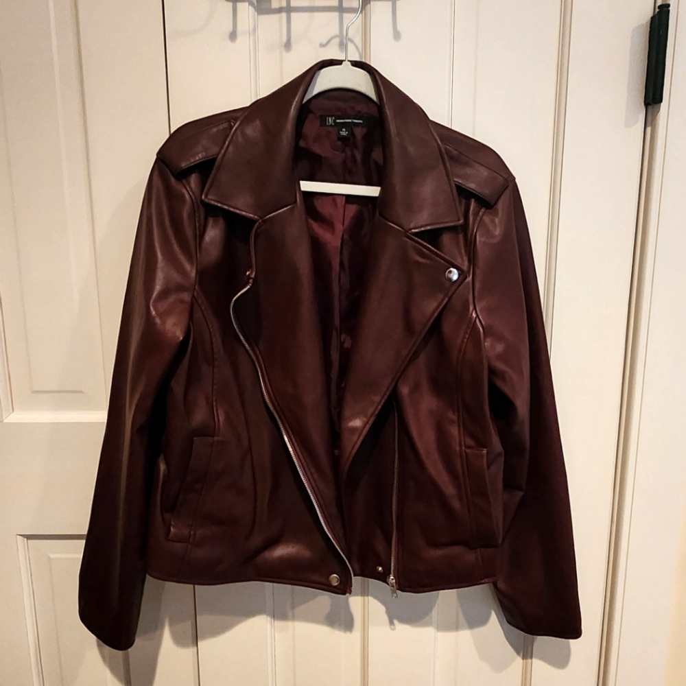 Dark Burgundy INC Faux Leather Moto Jacket Extra Large/XL